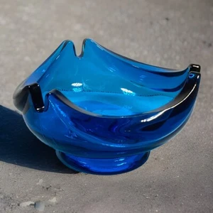 Viking MCM Ashtray Heavy Glass Aquamarine Blue 50s Beautiful 4" - Picture 1 of 24