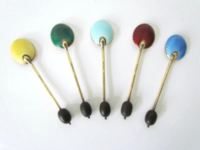 Juego de cucharas de café de oro de ley Demitasse esmalte guilloche Birmingham mediados de siglo Foto 1 de 4