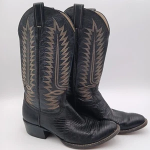 Cowtown Teju Lizard Exotic Cowboy Boots 9 W844 Western Black Stitching Leather - Picture 1 of 13