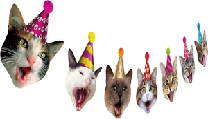 Birthday Cat Garland, Photographic Cat Faces Birthday Banner, Kitties Bday Party - Picture 1 of 1