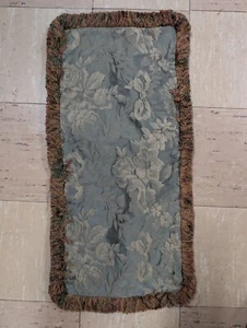 Custom Made Green Throw Pillow Cover With Brush Fringe &  Damask Pattern 13 x 26 - Picture 1 of 4