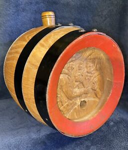 Vintage Oak Wood Folk Art Carved Barrel Keg Germany 9”x7.5”