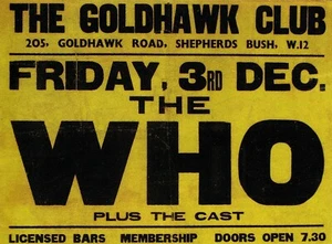 THE WHO Concert Window Poster - Goldhawk Club, Shepherd's Bush 1965 - reprint