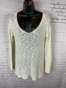 PPLA Clothing Knit Sweater V-Neck Top Small Women's White Long Sleeve (DAR) - Picture 1 of 7