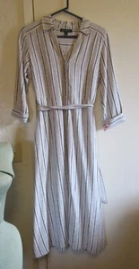 INC Linen Striped Shirt Dress Button Down Midi Dress Career Casual EUC Size 8 - Picture 1 of 8