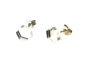 Silver Mirrored Ear Studs 8mm Hexagonal 316L Posts - Picture 1 of 3