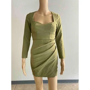 ASOS Design Minikleid olivgrün Langarm eckiger Ausschnitt gerafft zierlich - Bild 1 von 7