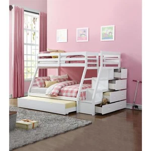 ACME Jason Twin/Full Bunk Bed w/Storage Ladder & Trundle, White (1Set/4Ctn) - Picture 1 of 6