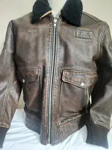 Chaqueta Bomber Scully Para Hombre Cuello Sherpa CUERO MARRÓN Talla M Diseño Águila Nueva Con Etiquetas - Imagen 1 de 10