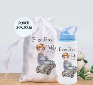 Personalised Page Boy Water Bottle, Car Print Wedding gift, Kids SATIN BAG - Picture 1 of 2