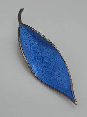 Broche prendedor David Andersen DA Noruega plata esterlina 925 azul esmalte hoja Foto 1 de 4