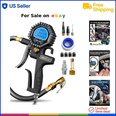 Digital Tire Pressure Gauge with Inflator 200 PSI Heavy Duty Brass Car Truck SUV - Image 1 of 4