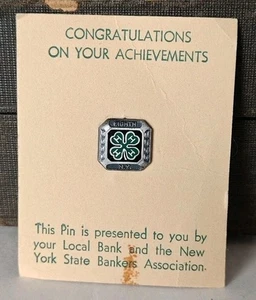Vintage Sterlingsilber Emaille 4H Kleeblatt Kleeblatt acht New York Pin auf Originalkarte - Bild 1 von 4