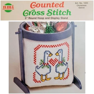 Vtg Needlemagic Cross Stitch Round Hoop & Display Stand "Xmas Geese" #1225 - Picture 1 of 9