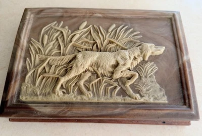Vintage Dante Mahogany and Incolay Stone Retriever Hunting Dog Men's Valet Box - Image 1 of 4