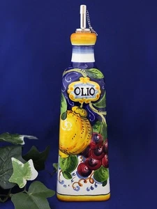 Tuscany Italian Pottery Lemons Grapes Jumbo Olive Oil Bottle Dispenser 24oz - Picture 1 of 4