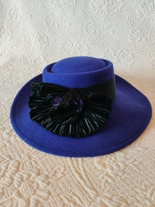 Vintage Sonni San Francisco Lancaster Deep Blue 100% Wolle Mütze schwarzes Band  - Bild 1 von 8