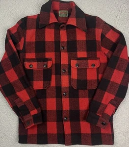 Vintage Chippewa Woolen Mills Wool Jacket Mens Large Red Black Plaid 50s 60s 70s - Picture 1 of 7