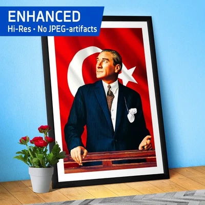 Ataturk Poster with border, Turkey art — Mustafa Kemal Ataturk print - Image 1 of 4