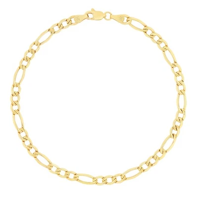 Real 14K Yellow Gold 3.5mm Figaro Link Italian Chain Bracelet Womens 7" - Image 1 of 4