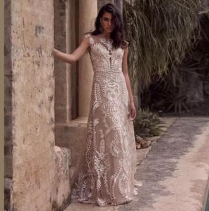 Lace Boho Wedding Dress Women Backless A-Lne Bohemia Bridal Gowns Country Bride - Picture 1 of 12