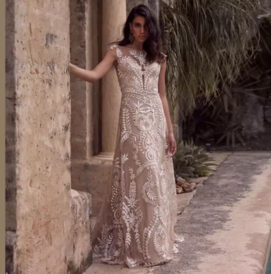 Lace Boho Wedding Dress Women Backless A-Lne Bohemia Bridal Gowns Country Bride - Image 1 of 4