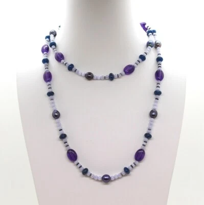 Collana in Calcedonio e Ametista con Chiusura in Argento 925/1000 - Immagine 1 di 2