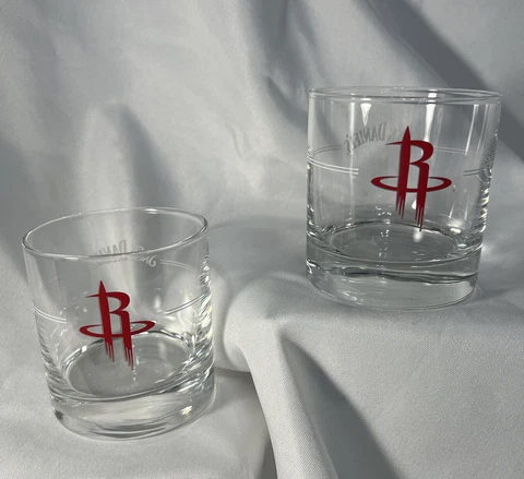 Set of 2 Collectible Houston Rockets NBA Logo Jack Daniels Whiskey Glass Cover