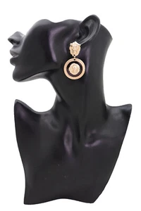 Women Special Style Earrings Set Fashion Jewelry Gold Lion Round Bling Bold Look - Picture 1 of 12