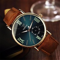 Fashion Men's Date Leather Stainless Steel Sport Quartz Noctilucent Wrist Watch