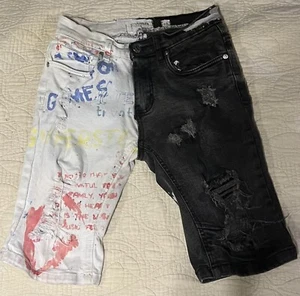 Boys Sz 12 FWRD Split Graffiti Games Superstar Shorts Factory Distressed Ripped - Picture 1 of 3
