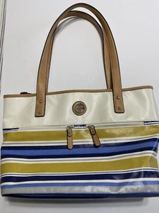 Giani Bernini Women's Cream Color  With Yellow/Blue Stripes Shoulder Tote Bag  - Picture 1 of 7