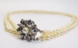 Collar de perlas de mujer blanco + Incluye cierre oro blanco 18k - Vintage - L. 620 mm - Imagen 1 de 5