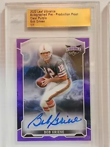 Bob Griese 2022 Leaf Vibrance CLEAR PURPLE scheda auto prova di pre-produzione #d 1/1 - Foto 1 di 6