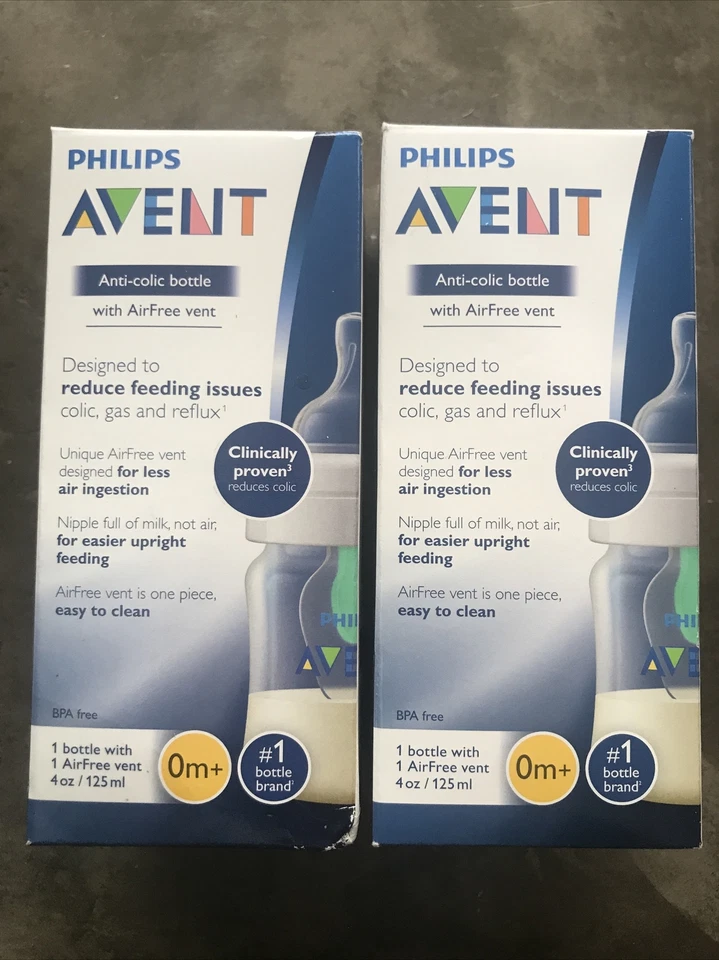 2 Philips Avent Anti Colic Baby Bottle With AirFree Vent 4oz