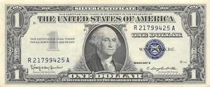 USA  $1  Silver Certificate  Series of 1957 B Block  R-A Circulated Banknote ZAA - Picture 1 of 2