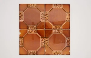 1910 Set di quattro grandi piastrelle marroni smaltate Art Déco, portoghese - Foto 1 di 12