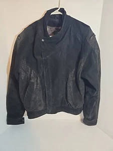 Byrnes & Baker Vintage Black Leather Leopard Print Biker Moto Bomber Jacket M - Bild 1 von 11