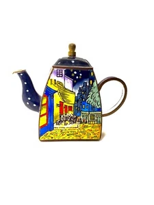 Kelvin Chen Miniature Enamel Teapot No. 606 Vintage (3.5”) City Scape Scene - Picture 1 of 8