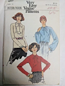 Blouse Top Bohemian 12 Vogue 9607 Sewing Pattern Pussy Bow Tie VTG 70's UC FF - Picture 1 of 6