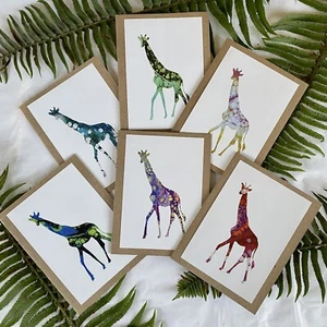 Set Of 6 Giraffe Greeting Cards Art Prints Australia - Picture 1 of 1