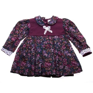 12,18,24 Months Pretty Originals Vintage Style Floral Dress In Burgundy With Bow - Picture 1 of 2