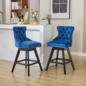 Set of 2 Swivel Velvet Bar Stools Bar Chair Counter Height Dining Chair - Picture 1 of 72