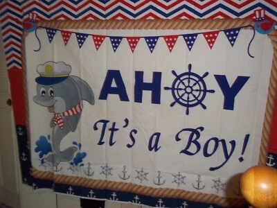 AHOY It's a Boy Baby Shower Banner Fondo Foto utilería Decoración Fiesta ~ 60" X 85" Foto 1 de 4