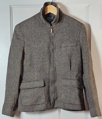Blazer Lauren Ralph Lauren Pequeno 39" Peito Marrom Bronzeado Lã Espinha de Arenque Academia - Imagem 1 de 4
