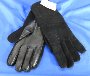 NEW NOS Vintage SEARS LADIES GLOVES Black Sweater Knit FAUX LEATHER PALM sz OS - Imagen 1 de 4