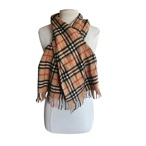 Sciarpa Burberrys vintage anni 80 in cashmere beige a quadri Nova con frange a quadri - Foto 1 di 13