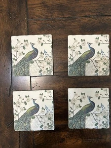 Counter Art Teal Peacock Absorbent Stoneware Cork Back Coasters Set of 4 - Picture 1 of 5