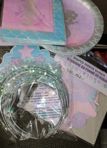 NEW Mermaid Shine Party Kit with Shaped Banner, 8 Tiaras, 8 Plates, 16 Napkins - Picture 1 of 6