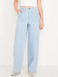 Jeans donna Old Navy larghi larghi 8 petite blu bianco righe 100% cotone NUOVO - Foto 1 di 12